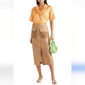 Rejina Pyo Lily Brown Tan Cotton Linen Blend Chiffon Cargo Safari Midi Skirt